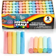 75 Pcs Sidewalk Chalk Set in 15 Packs, 5 Colors, Non-Toxic Jumbo Washable Chalk for Toddlers 1-3, Painting for Outdoor Art, School Supplies, Classroom Must Haves