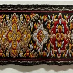 1" Jacquard Woven Metallic Ribbon Trim - 10 Continuous Yards! Black/red/gold