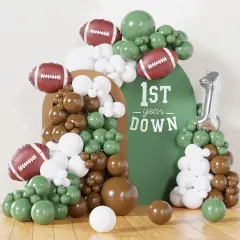 116PCS Balloon Arch Garland Kit, Green, Brown and White Balloons with Football Balloons for 1st Down Birthday, Baby Shower, and Sports Theme Party Decorations