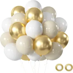 Sand White and Gold Balloons Set, 60 Pcs 12 Inch White Sand Gold Latex Balloons Gold and White Party Balloons