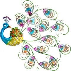 Summer Metal Wall Art Decor, 20'' W x 19'' H Peacock Wall Hanging Decor & Wall Sculpture, Large Wall Decor for Patio, Fence, Garden, Home Decor (Blue)