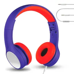 LilGadgets Connect+ Style On-Ear Kids Headphones with Microphone - SharePort Technology, SoftTouch Padding, Detachable Cable, Noise Reduction, Durable & Adjustable - Blue/Red Multicolor