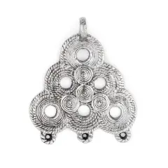 The Bead Chest Silver Baule Beehive Connector Pendant (54x47mm): African Tribal Metal Pendant for DIY Jewelry and Necklace