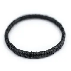 The Bead Chest Boho Stretch Bracelet, Black - Stackable African Vinyl Heishi, Unisex for Men & Women