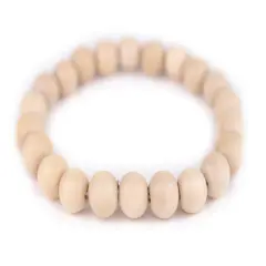 The Bead Chest Wood Stretch Bracelet, Cream - Stackable Beaded Jewelry, Unisex for Men & Women