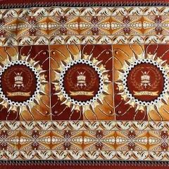 1 Yard Tongan Seal Double Border 100% Cotton Light Barkcloth Fabric 36in L x 44in W Brown