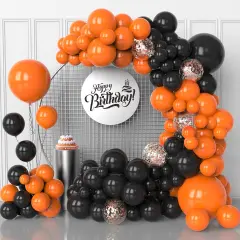 130 Pcs Rose Gold Confetti Balloons Garland,Orange And Black Balloons Arch Kit
