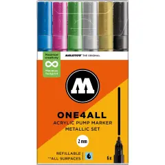 Molotow ONE4ALL Acrylic Paint Marker Character 6-Color Set, 2mm, Assorted Colors, 1 Set Each Metallic Set - 2mm