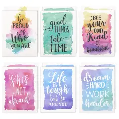 12 Pack Inspirational 2 Pocket Folders, Letter Size, 6 Decorative Motivational Designs for School, Home, Office, Women Girls (9x12 inch) - Watercolor Multicolor