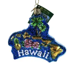 Old World Christmas 4.0 Inch Hawaiian Islands Tree Ornament , Aloha State Vacation Blue