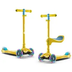 LaScoota 2-in-1 Kids Kick Scooter, Adjustable Height Handlebars and Removable Seat, 3 LED Lighted Wheels and Anti-Slip Deck, for Boys & Girls Aged 3-14 and up to 100 lbs, Gift-Ready Gold Scooter