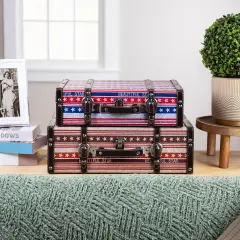 Northlight Vintage-Style Beautiful Star Decorative Luggage Trunks - 17.5" - Red White and Blue - Set of 2 Multi