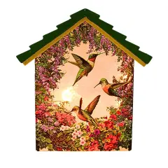 Stony Creek 7.0 Inch Floral Hummers Lit House Spring Lighted Glass Accent , Spring Decor Electric Hummingbirds Flowers Multicolored