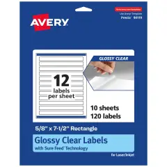 Avery Glossy Clear Rectangle Labels with Sure Feed, 5/8" x 7-1/2"