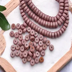 *50* 6x3mm Metallic Pink Washed Etched Alloy Orange Heishi Beads