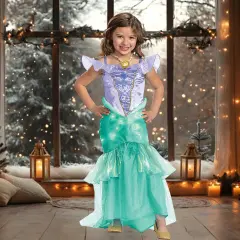 Ariel Prestige Kids Costume Small with Light Up Dress and Sound Necklace