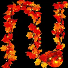 9FT Fall Garland with Lights Decor