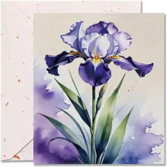 Blank Inside Greeting Card with Envelope for All Occasions, 5x7 Inch Elegant Watercolor Iris Card &ndash; Birthday, Sympathy, Thank You - Single Card