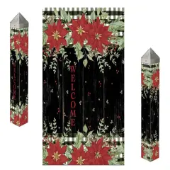 Poinsettias and Checks Art Pole 20 Inches Tall Painted Peace
