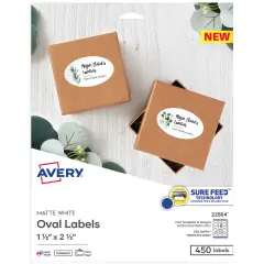 Avery Printable Blank Oval Labels, 1.5" x 2.5", Matte White, 450 Customizable Labels (22564)
