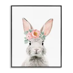 Stupell Industries Pink Flower Bunny Framed Giclee Wall Art Design by Sisi and Seb