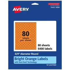 Avery Bright Orange Paper Labels, 0.75" Diameter Round