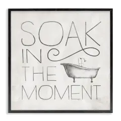Stupell Industries Vintage Bathroom Soak Phrase Framed Giclee Art Black Frame