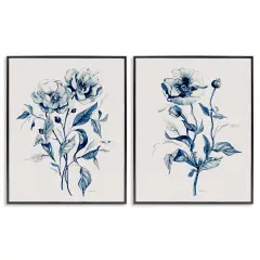 Stupell Industries Blue Sketched Flowers 2pc Framed Giclee Wall Art Set Design by Carol Robinson