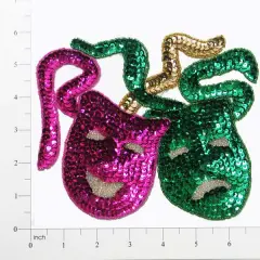 7" x 6" Mardi Gras Drama Mask Sequin Applique/Patch Fuchsia Multi