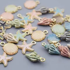 30pcs Assorted Gold Plated Enamel Ocean Starfish Conch Shell Charm Pendant for DIY Jewelry Making Necklace Bracelet Earring DIY Jewelry Accessories Charms (M156)