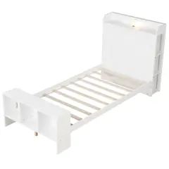 Twin Size Bed Frame with 2 USB Ports with Storage Headboard and Lights-Twin Size