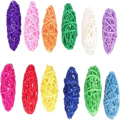 12pcs Rattan Wicker Balls Easter Egg Shape Wicker Ball Woven Eggs Decorative Hanging Eggs for DIY Crafts Vase Fillers Easter Hunt Basket Stuffers Fillers (Random Color)