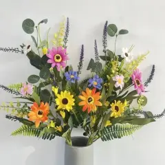 2 Bundles Artificial Daisy Flowers Fake Silk Flowers Spring Colorful Flowers Fake Wildflowers Bouquet for Home Table Vase Decor