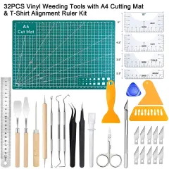 32 Pieces Vinyl Weeding Tools with T-Shirt Alignment Ruler Kit, Weeding Tools for Vinyl, Vinyl Weeding Tools Kit for Weeding Vinyl, DIY Art & Craft, Silhouettes, Cameos, Cutting, Scrapbook