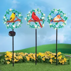 Collections Etc Solar Powered LED Lighted Bird Stakes - Set of 3