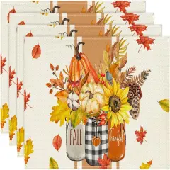 Set of 4 Vases with Hello Fall Placemats - 12x18 Inch (Beige/Orange)
