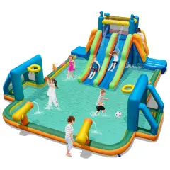 Costway Inflatable Water Slide with 2 Long Slides Pool Climbing Walls Blower Excluded/with 950 W Blower