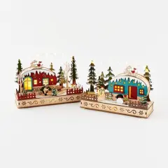 Bavarian Christmas Village - Wooden Holiday Trailer Scene Teal