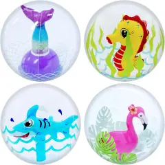 4E's Novelty 4 Pack 3D Beach Balls - 13" Inflatable Beach Balls With Ocean-Themed Designs