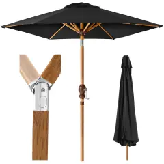 Best Choice Products 10ft Outdoor Woodgrain Pattern Steel Market Patio Umbrella w/ Crank, Tilt Black