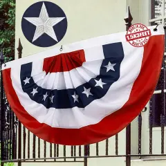 1.5x3Ft American Pleated Fan Flag with Embroidered Star- 100% Durable US Patriotic Half Fan Bunting Window Flag with 2 Brass Grommets
