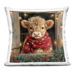 Stupell Industries Calf with Holly & Lights Garland Decorative Printed Pillow design by Riley B, 18 x 7 x 18