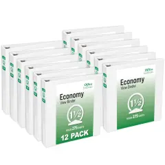 Office Essentials Economy View 3 Ring Binders, 1.5" Round Rings, 2.1" Spine, 275-Sheet Capacity, White Binders (12-Pack of 03426)