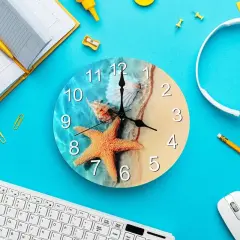 12-Inch Seashell Wall Clock &ndash; Frameless Silent Non-Ticking Glass Clock for Home, Office, Battery Operated (1x AA Required)