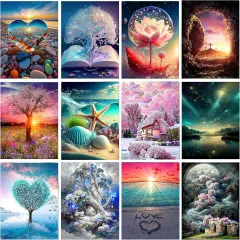 12 Pack Diamond Painting Kits for Adults,5D Landscape Diamond Art Kit for Beginners, DIY Paint with Diamonds Round Full Drill Paintings Gem Art for Home Wall Decor Inch12X16