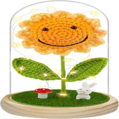 Sunflower Gifts for Women Birthday, Crochet Sunflowers in Dome with LED Strip for Her, Sun Flowers Gifts for Wife Girlfriend Mom on Birthday Mother's Day