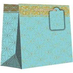Pack/6: Gold Aqua Geo Gift Bag - 7-1/2 x 3 x 6"