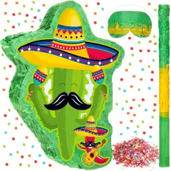 Mexico Cactus Pi&ntilde;ata 16x12x3 Inch Cactus Pi&ntilde;ata with Stick Blindfold and Confetti Pepper Pi&ntilde;ata with Mexico Hat Cinco De Mayo Fiesta Red Chili Pi&ntilde;ata for Party Game