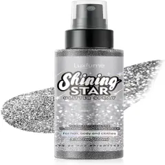 Glitter Spray for Hair and Body,Silver Body Glitter Spray,Quick-Drying and Waterproof Glitter Hairspray,Nozzles are not Easily clogged，Long-Lasting Body Shiny Spray for Stage Makeup, 3.38Oz