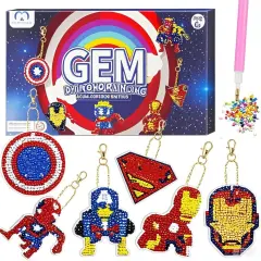 Diamond Art for Kids 6 Pcs DIY Diamond Painting Cartoon Keyrings Set, Painting by Number Gem Keychains Craft Kits for Kids Ages 6-12, Gifts for Birthday, Back to School